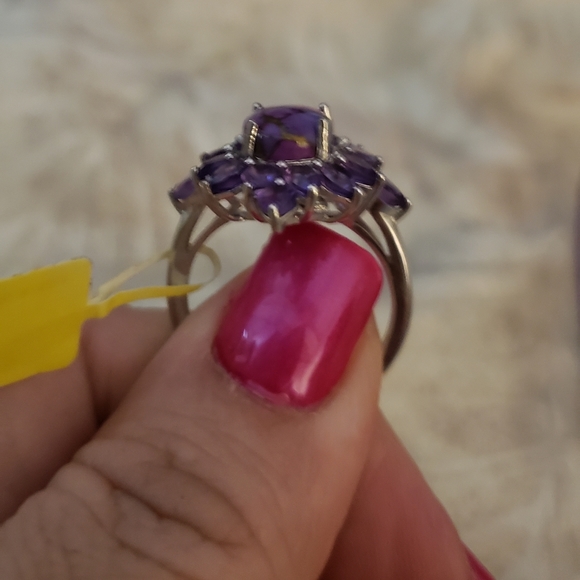 Sz 8, Purple Turquoise & Amethyst Ring, 925 Silver, NWT - Picture 5 of 10